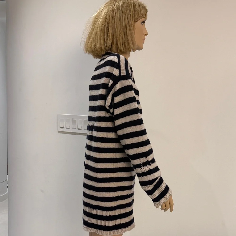 Dior Striped Sweater Dress - blue & white sz 4 50% wool and 50% cashmere - Picture 6 of 9